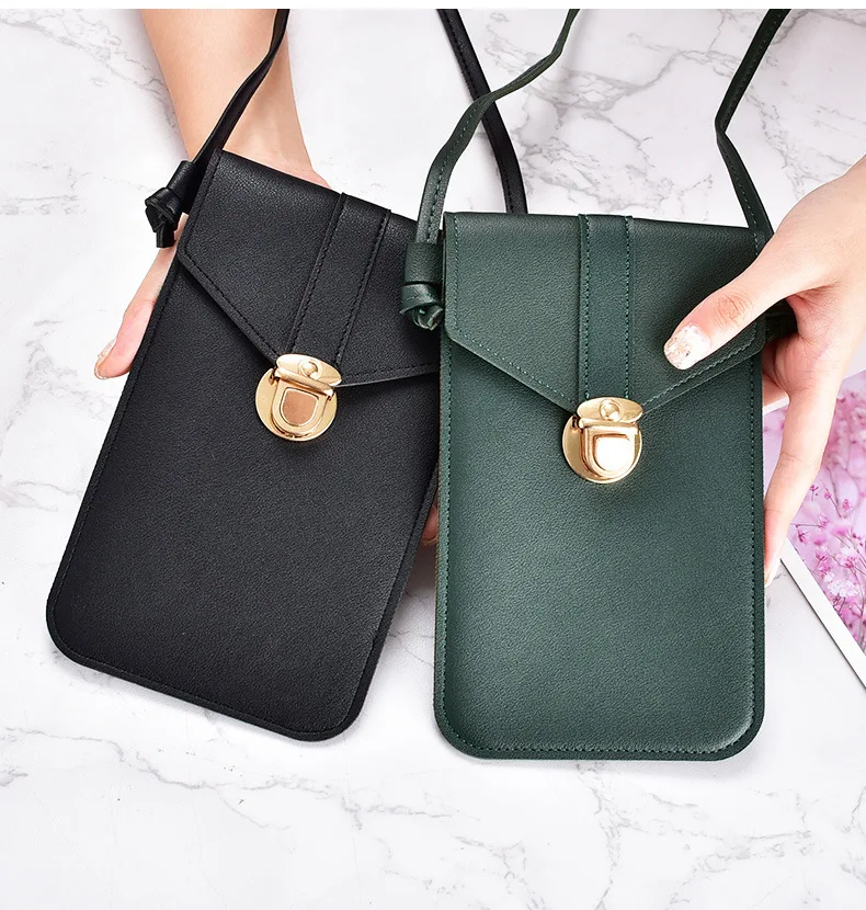

women cross body mobile phone bags cases waterproof pu leather pvc color shoulder touch screen purse phone bag, Black,gray,blue,green,red,pink