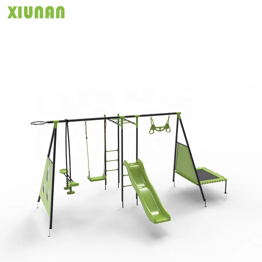 

Eight Functions Play set Outdoor Metal children outdoor Playground Swing With Plastic Slide, Customized