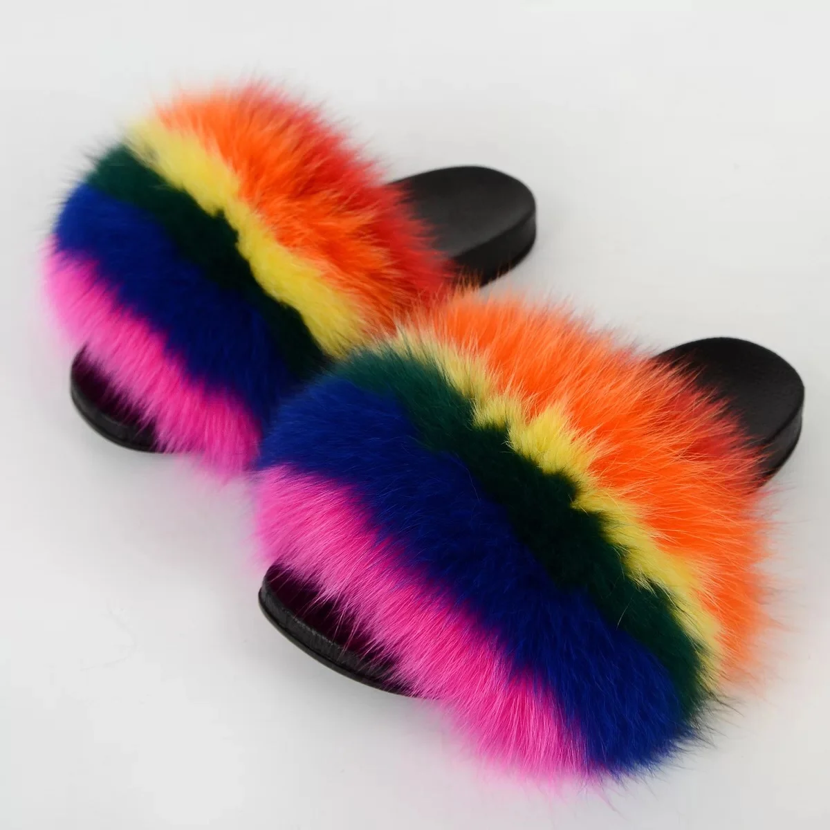 

Cost-Effective Fashion Outdoor Fluffy Color Real Fox Leather Ladies Non-Slip Fur Slides Slippers Real, Customized color