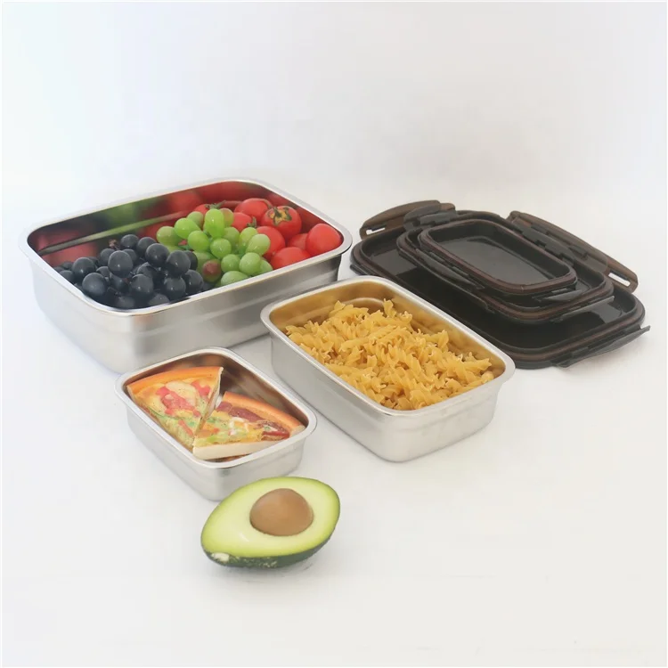 

Rectangle Large Capacity Lunch Box Leakpoof Freezer Food Stainless Steel Food Storage Container Bento Box Set, Silver/steel