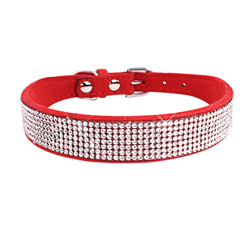 

12 Colors Bling Cute Dazzling Sparkling Full Crystal Soft Suede Leather Rhinestone Dog Collar for Pet Dogs Cats Puppy