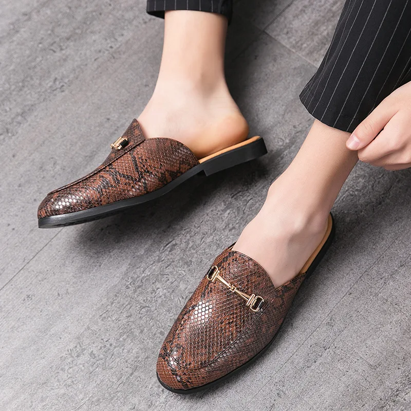 

2022 New Men's Half Slipper Leather Shoes Casual Leather Shoes Fashion Large Size Leather Shoes, Picture