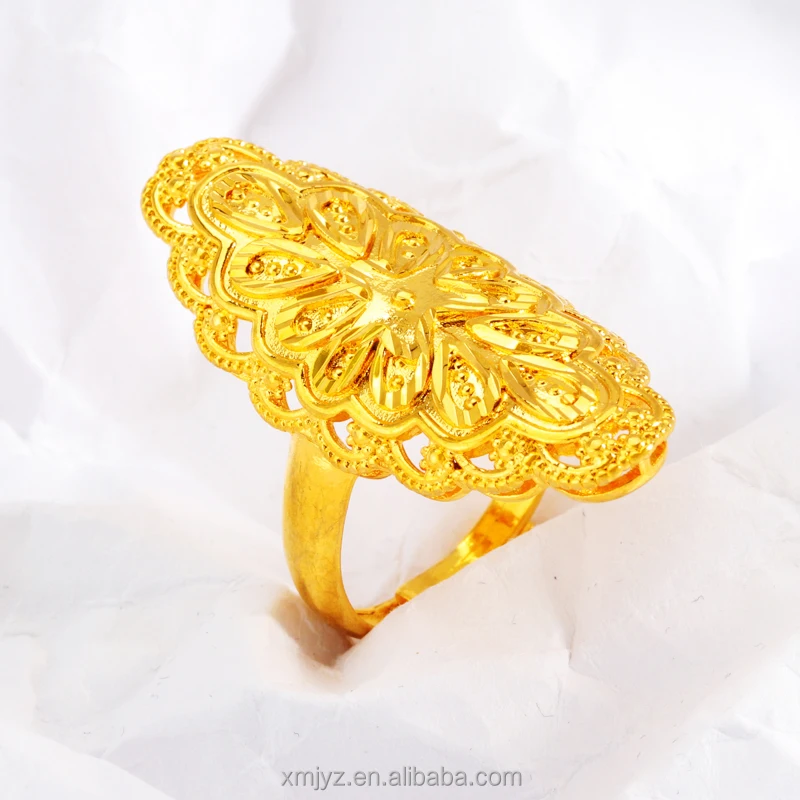 

Cross-Border Hot Style Super Large Prismatic Flower Ring Brass Gold-Plated Ring Niche Design Flower Ring