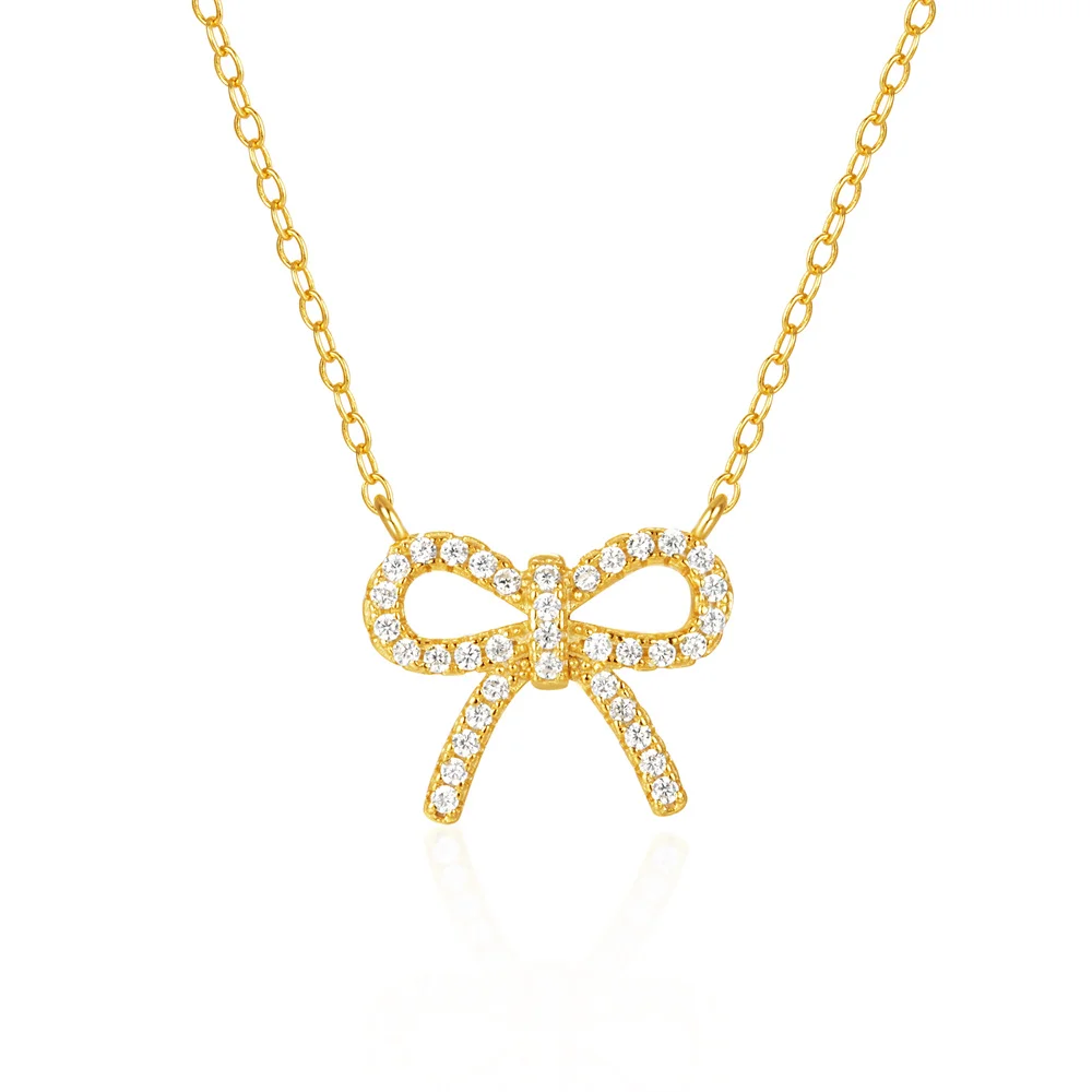 Fashion Minimalist Jewelry 925 Sterling Silver Bow Knot Gold Plated Necklaces for Women Mother's Valentine's Day Gift