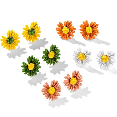 

2021 Newest S925 Sterling Silver Needle Flower Earrings Multi Color Little Daisy Stud Earrings For Sweet Girls