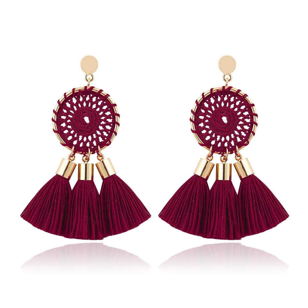 

Fashion Big Bohemian Handmade Rattan Straw Tassel Earrings for Women Straw Woven Rattan Knit Tassel Earring Statement Jewelry