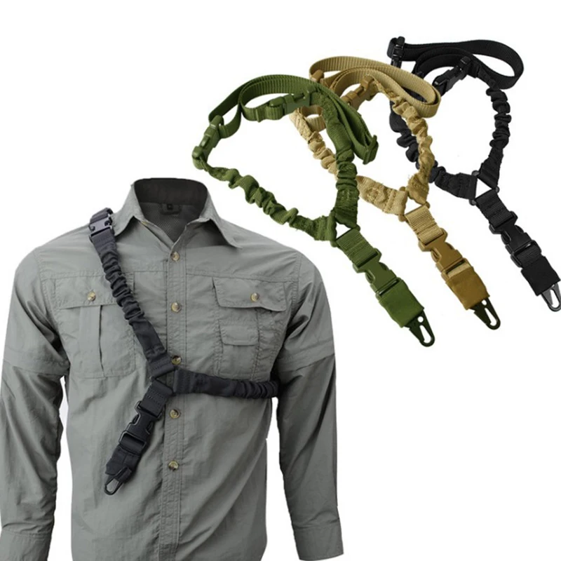 

Tactical Single Point Rifle Sling Shoulder Strap Nylon Adjustable Airsoft Paintball Military Gun Strap Sling Hunting Accessories, Black green khaki