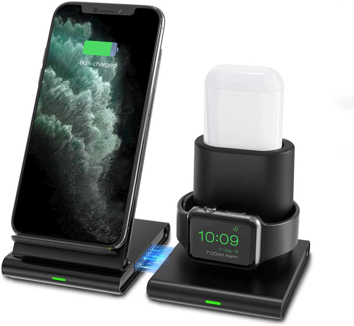 

Fast Charging Cellphone Holder Desktop Multi Function Wireless Charger Stand 3 in 1, Black