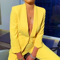 

Trendy Fashion Yellow Women Outfit Set Blazer Suit