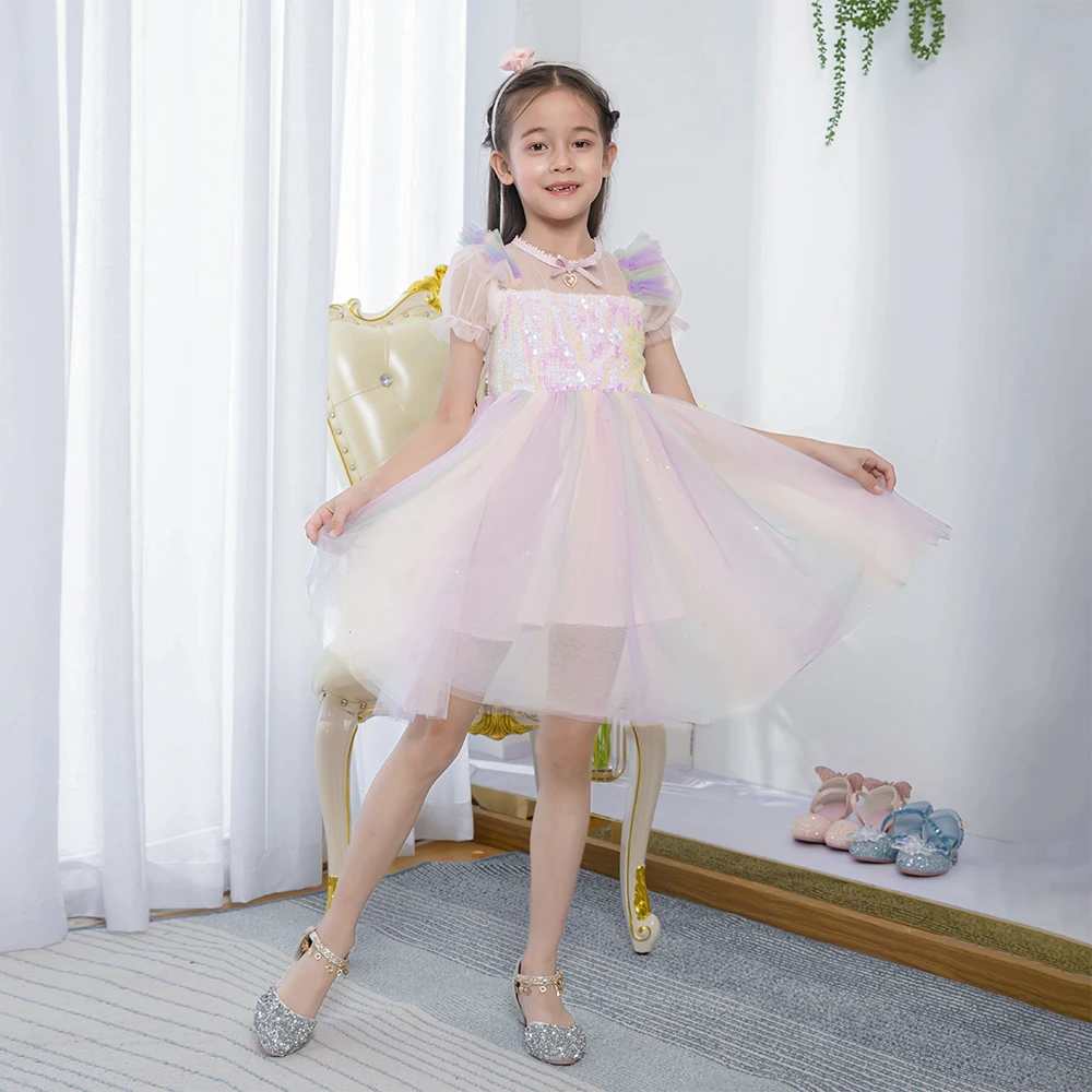 

2020 New sequins Halloween costume Elsa princess dress, Blue,pink