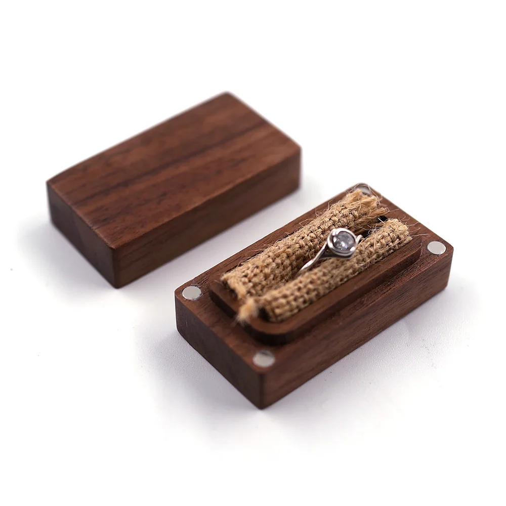 

Portable Walnut storage wood wooden canvas wedding jewelry engagement ring box