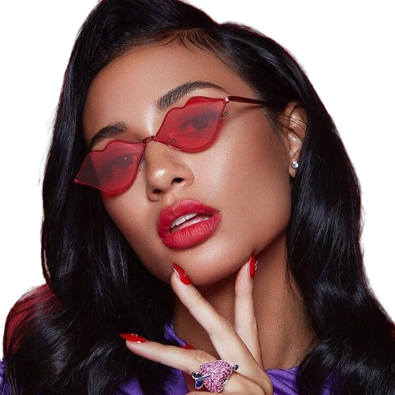 

metal sun glasses lexxoo lips shaped frame fashion sunglasses 2021 women sunglasses lips
