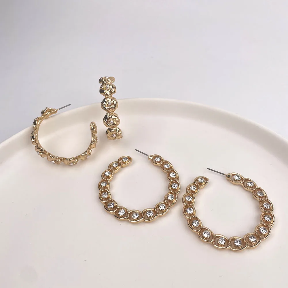 

KITI New Arrived Crystal Rhinestone Gold Plated Women Jewelry Silver Cuban Chain Hoop Earring