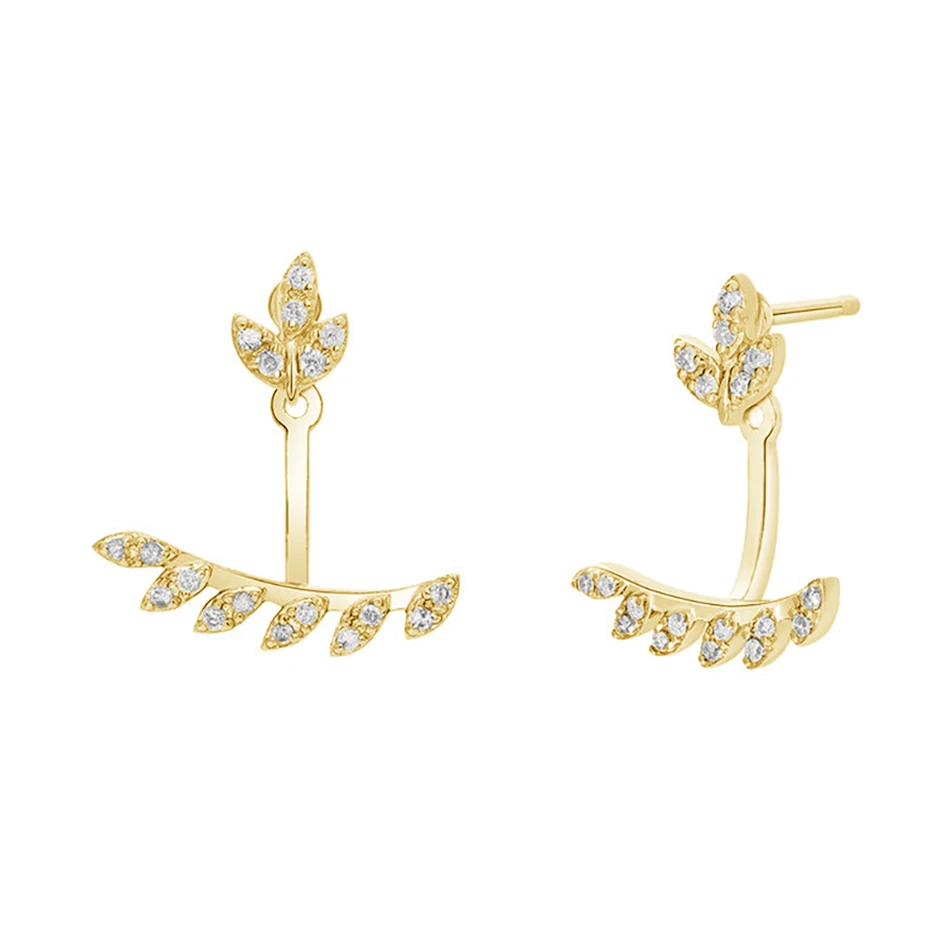 

Wholesale 925 Sterling Silver Gold Plated Cubic Zircon Leaf Ear Jackets For Woman Earrings
