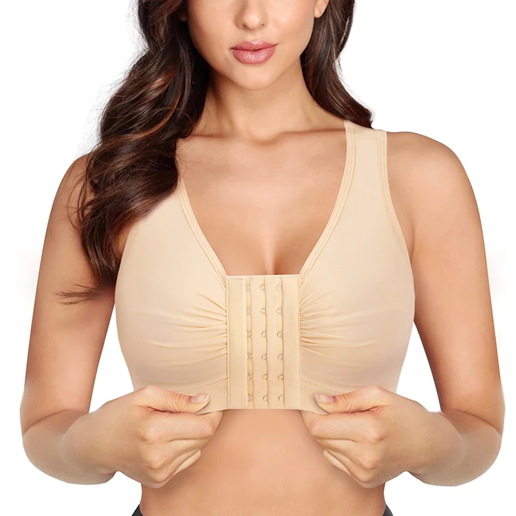 

Women full coverage post surgery bra front opened plus size linger bras, Black