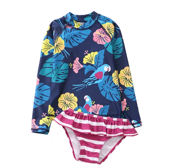 

2020 New Amazon Hot sale Children's Swimwear Kids Long-Sleeved Sunscreen Girls Split Swimsuit, Picture color
