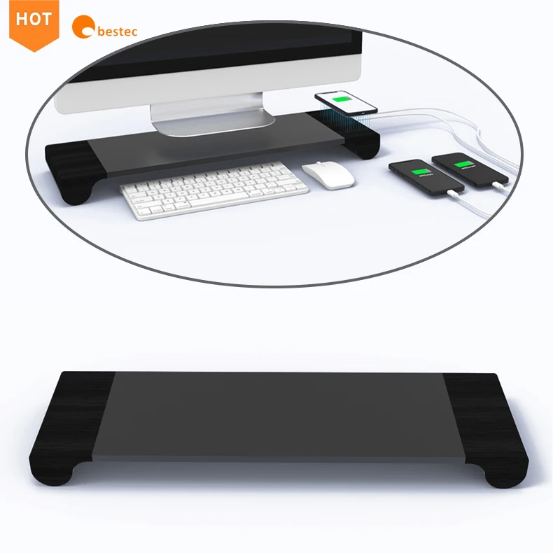 

2021 amazon hot selling Notebook Aluminum Laptop and Monitor Stand Laptop Stand with wireless charger, White/black/wood/customize