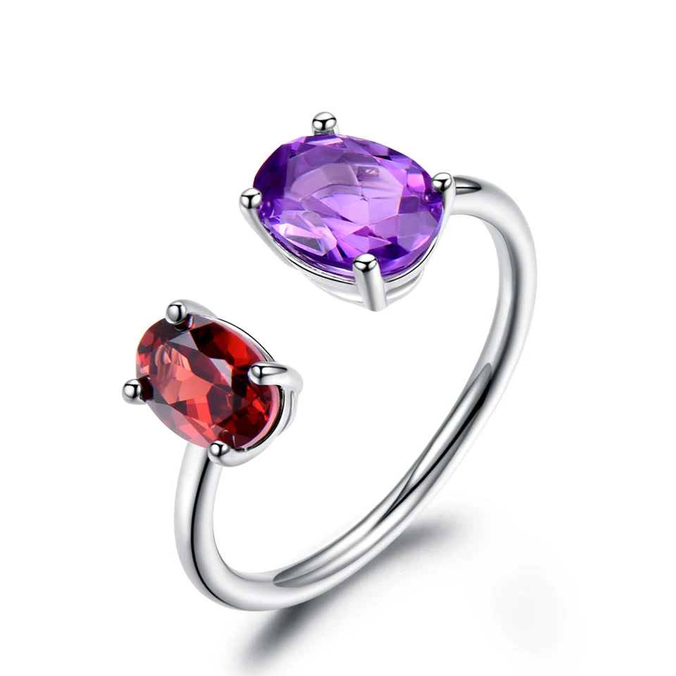 

2 Stones Round Shape Cubic Zirconia Garnet Amethyst Wedding Ring