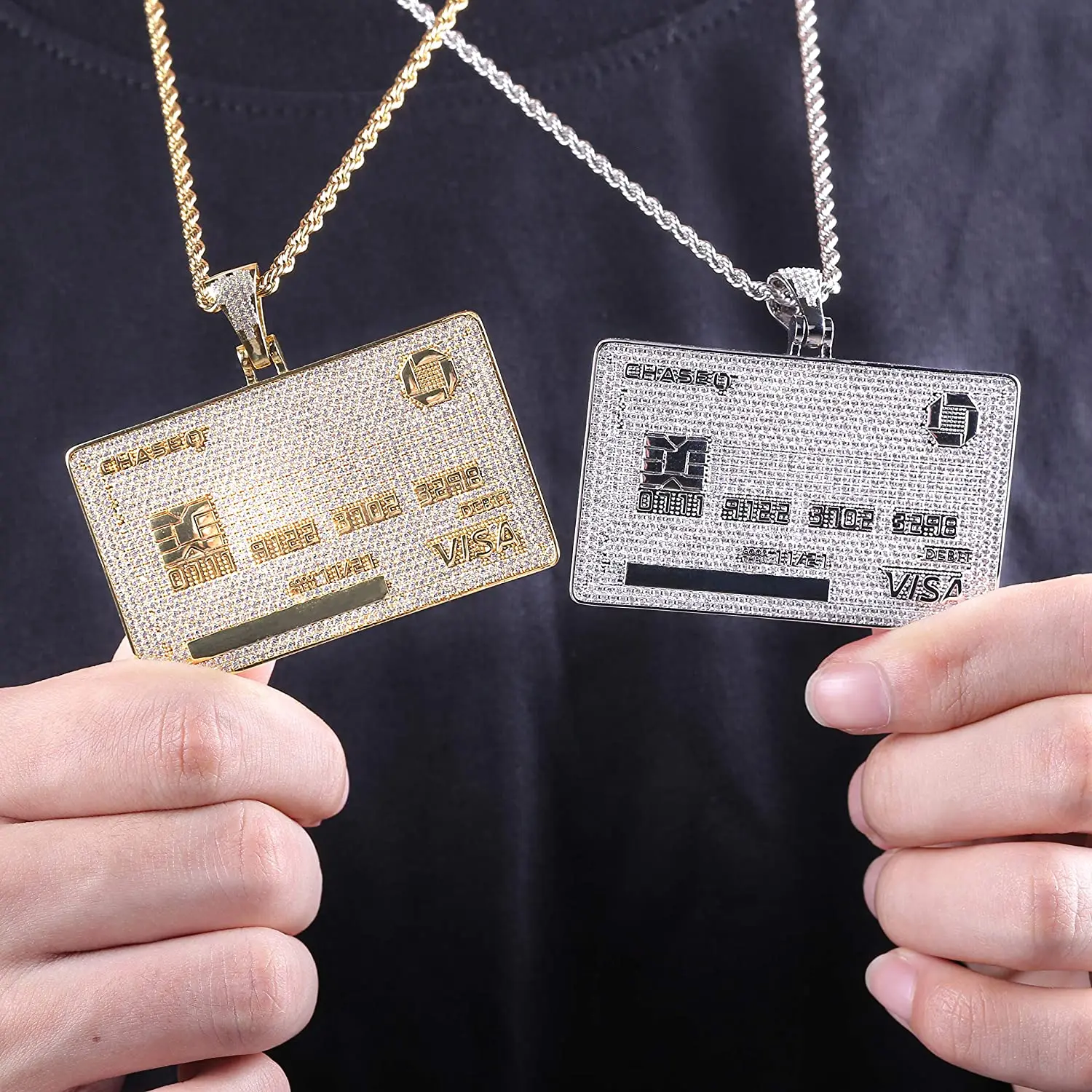 

Fashionable Iced Out Personalized Custom Name Credit V Card Pendant Rope Chain Necklace for Men Women Jewelry Gifts