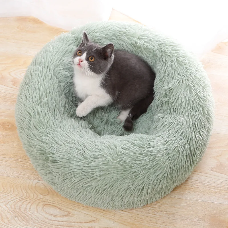 round plush fluffy pet bed