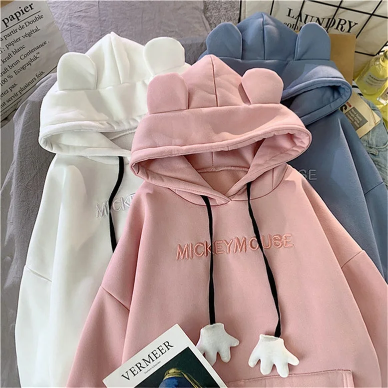 

2021winter popular cashmere thickened Mickey embroidered hoodies women's loose fashion casual large size Long Sleeve hoodie