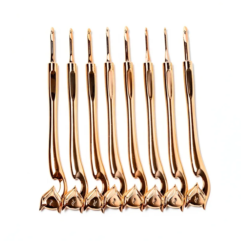 

2019 new weaving tool sweater needle fox handle rose gold crochet hook set with blister packing, Random