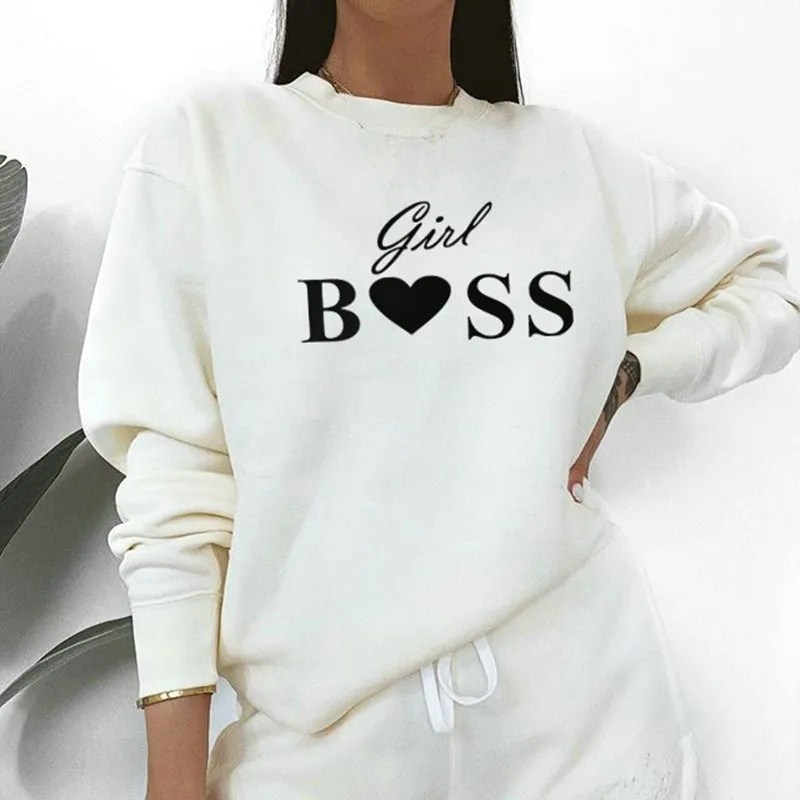 

Women Sweatshirts 2019 Girl Boss Letter Printed Hoodie Autumn Sweatshirt Long Sleeve Cotton Pullover Tops Sudadera Mujer Jumper, Customized color