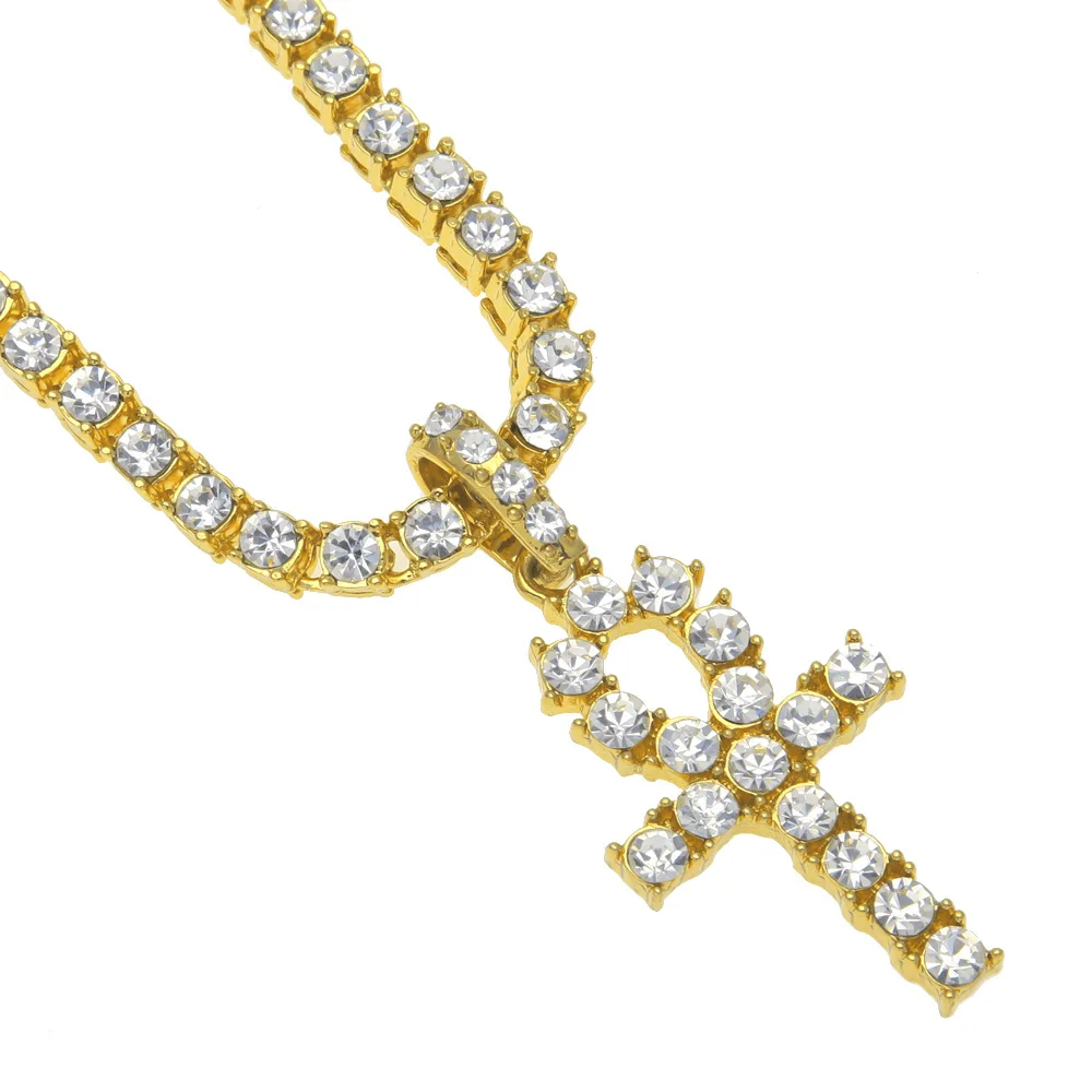 

Hot Selling Mens Hip Hop Gold Chain Necklace Rhinestone Diamond Cross Key Pendant Necklaces Women