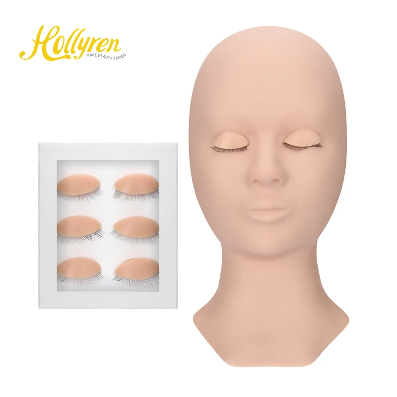 

Hollyren Eyelashes Mannequin Head Kit With Removable Eyelids Grafted Lashes Training Tools Extenso De Clios, Pink/middle/black