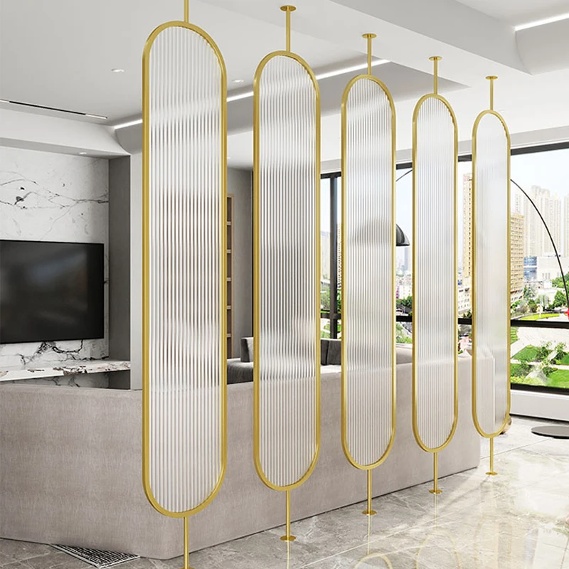 

Oval Shape Stainless Steel Room Divider With Moru Glass, Golden