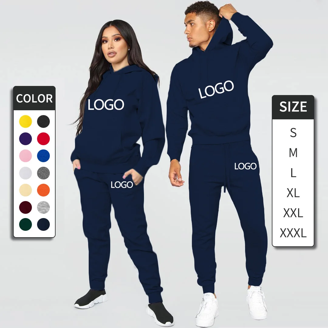 

custom hoodie jogger unisex cotton embossed tracksuit 2 piece sweater set women, Picture shows