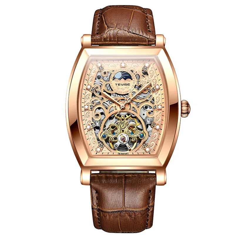 

2022 Watch Genuine Leather Fashion Square Sports Mechanical Mens Watch Luxury Brand Waterproof Strap Watch, Optional