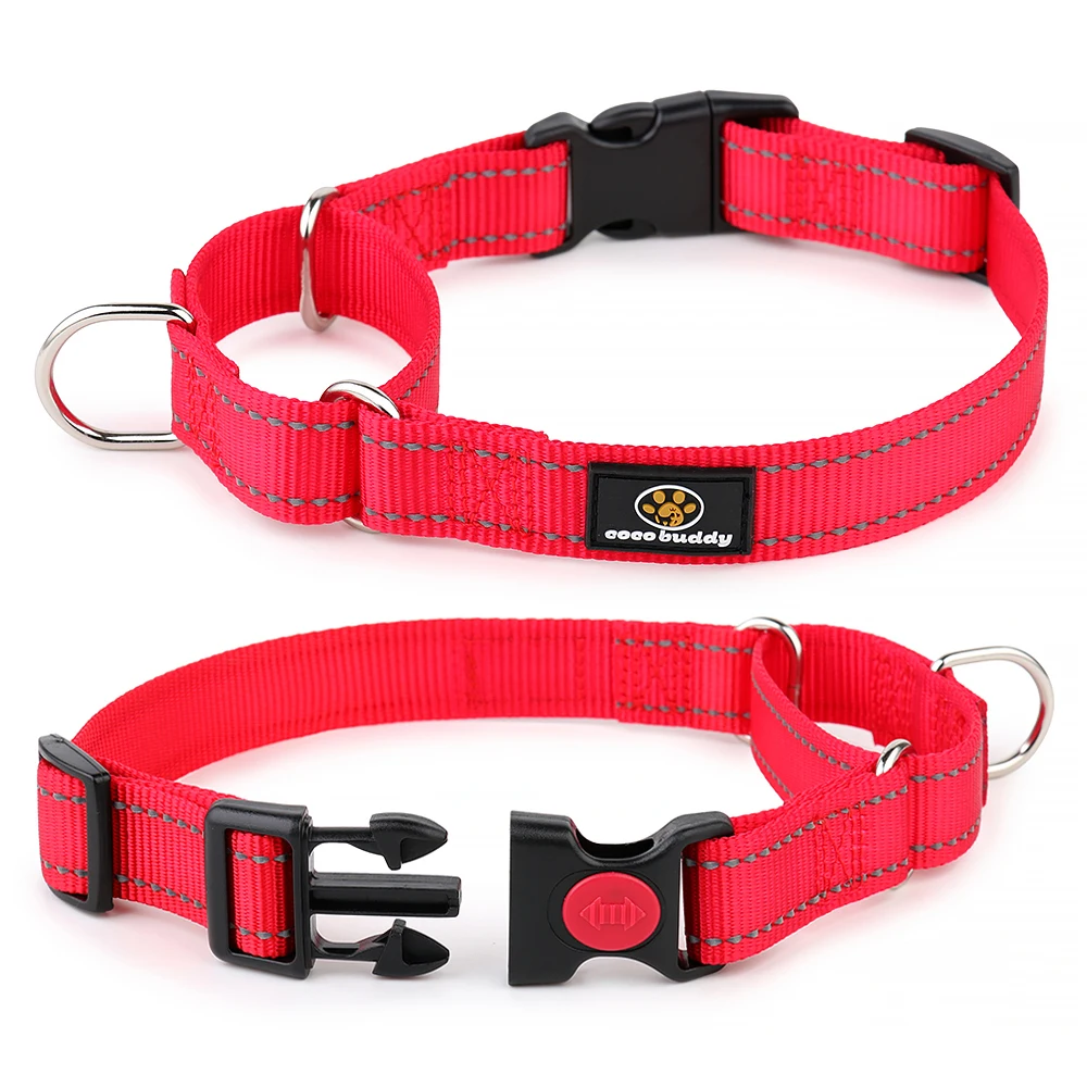 

Customized Label Reflective Nylon Pet Dog Martingale Collar with Safety Buckle, Red, black, pink, orange, green, purple, light blue, navy