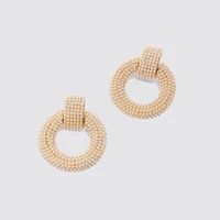 

Barlaycs Fashion Statement Designer Vintage Cute Unique Gold Plated Big Round Pearl Channel Hoop Earrings for Women Jewelry