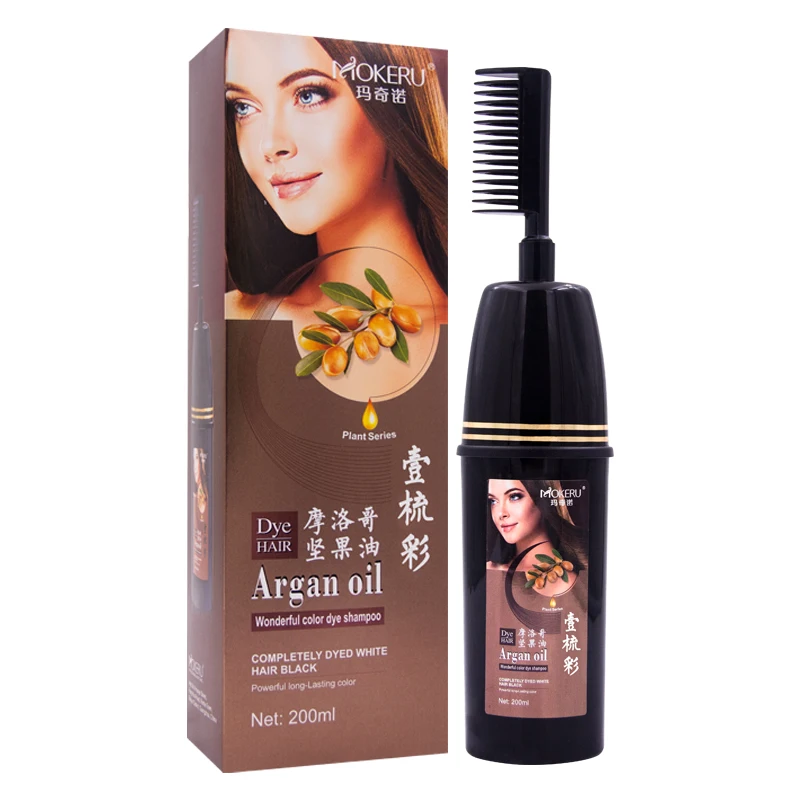 

MOKERU Natural Herbal Hair Low ammonia Wholesale Dye Shampoo Black Hair Shampoo With Hair Comb 200ml