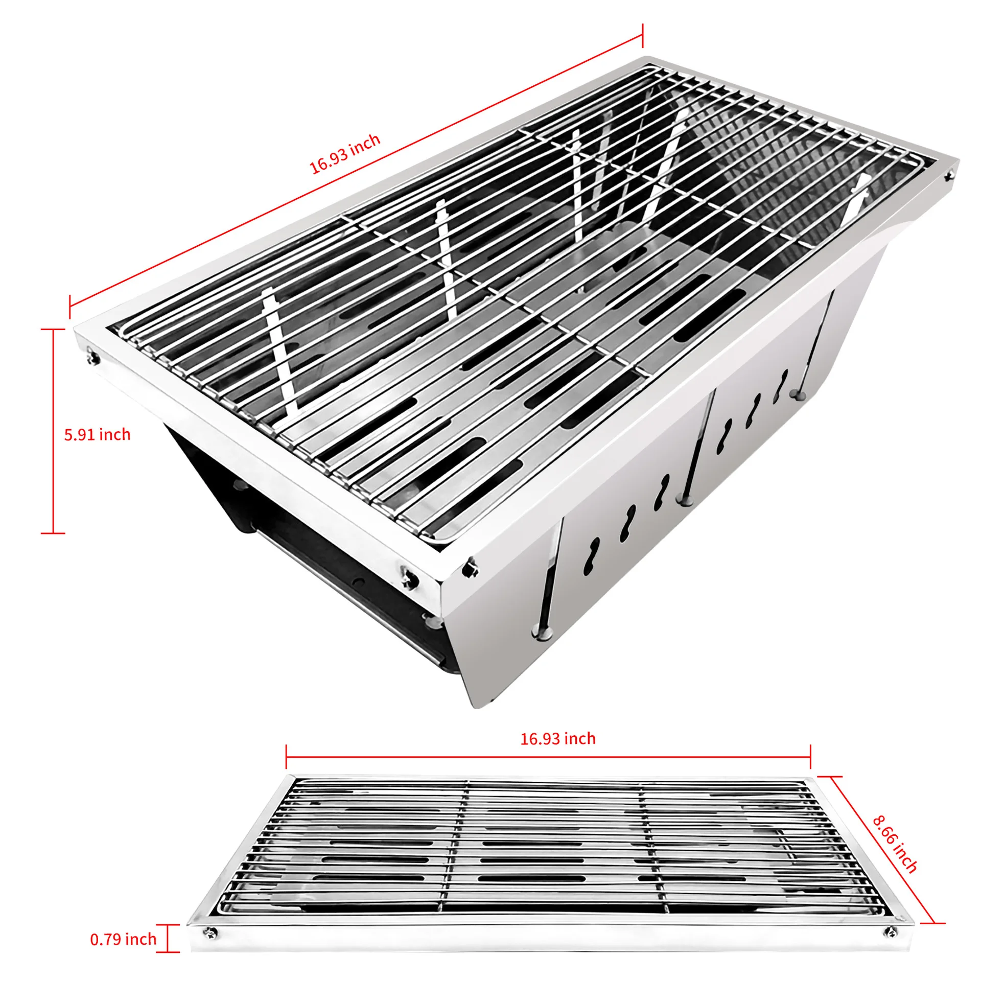 

Outdoor Camping Foldable Stainless Steel Portable Camping Bbq Grill, Silvery