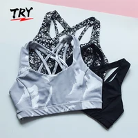 

TRY B019 wholesale Women's Crisscross Back Sports yoga Bras Padded Light Support Yoga Bra sublimated printed strappy racerback