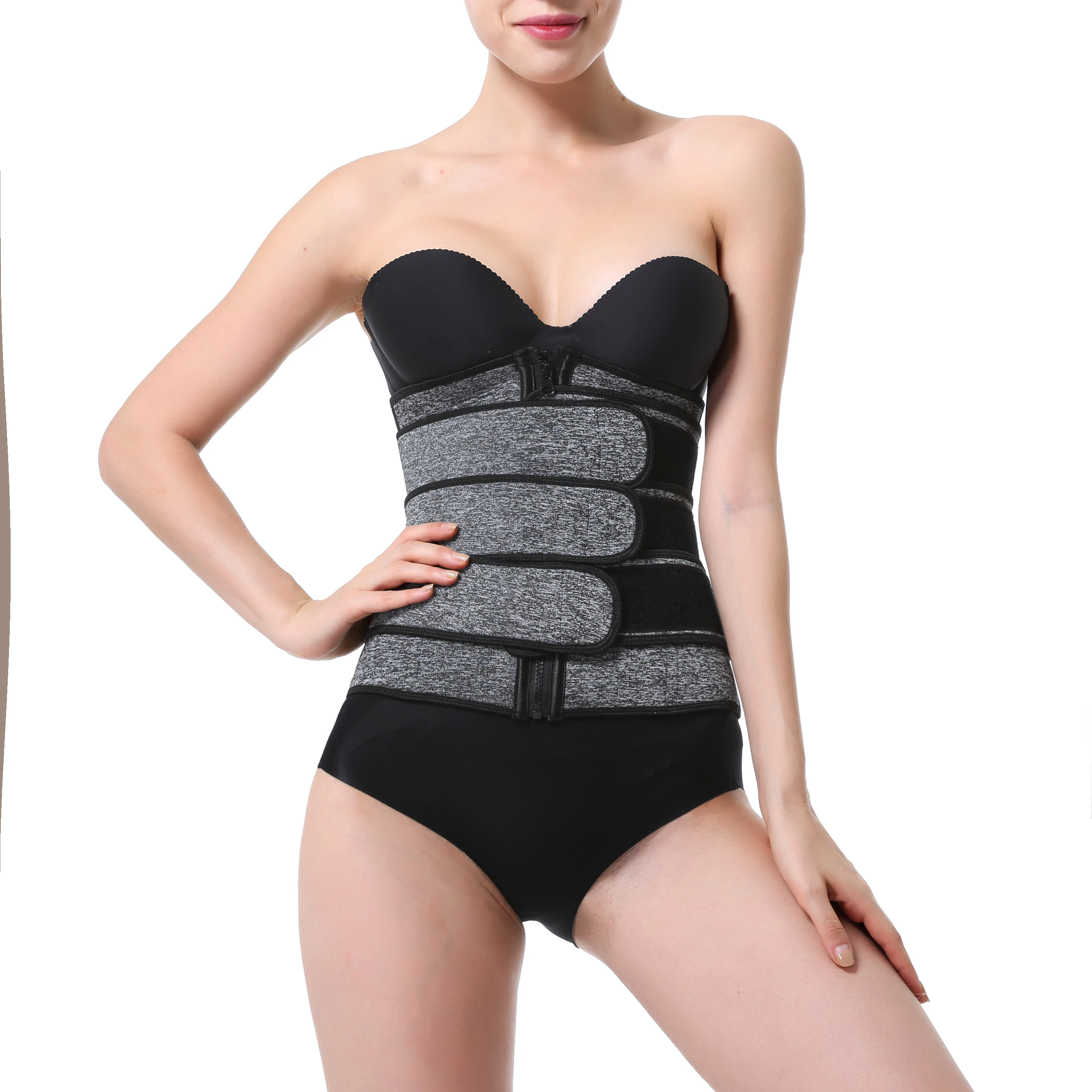 

New arrival top sell three belts waist trainer wholesale waist trainers compression belt corset belt waist trainer, Black,grey