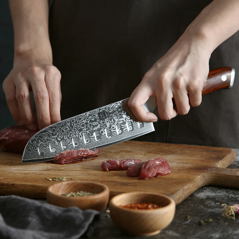 

chef japanese 7" Damascus steel professional kitchen santoku knife