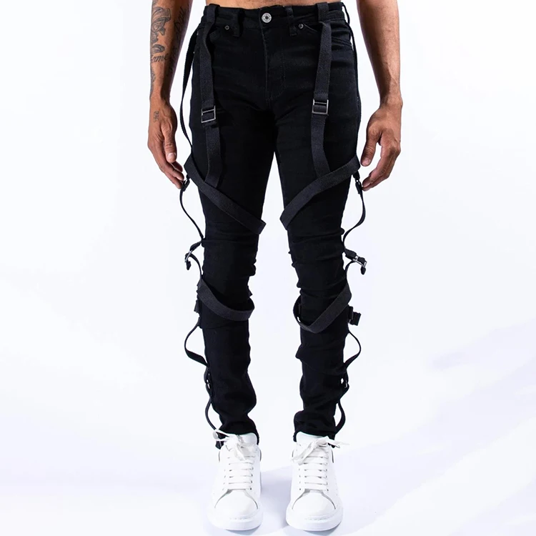 

HUNTW wholesale custom retro stretch hip hop black skinny mens moto jeans