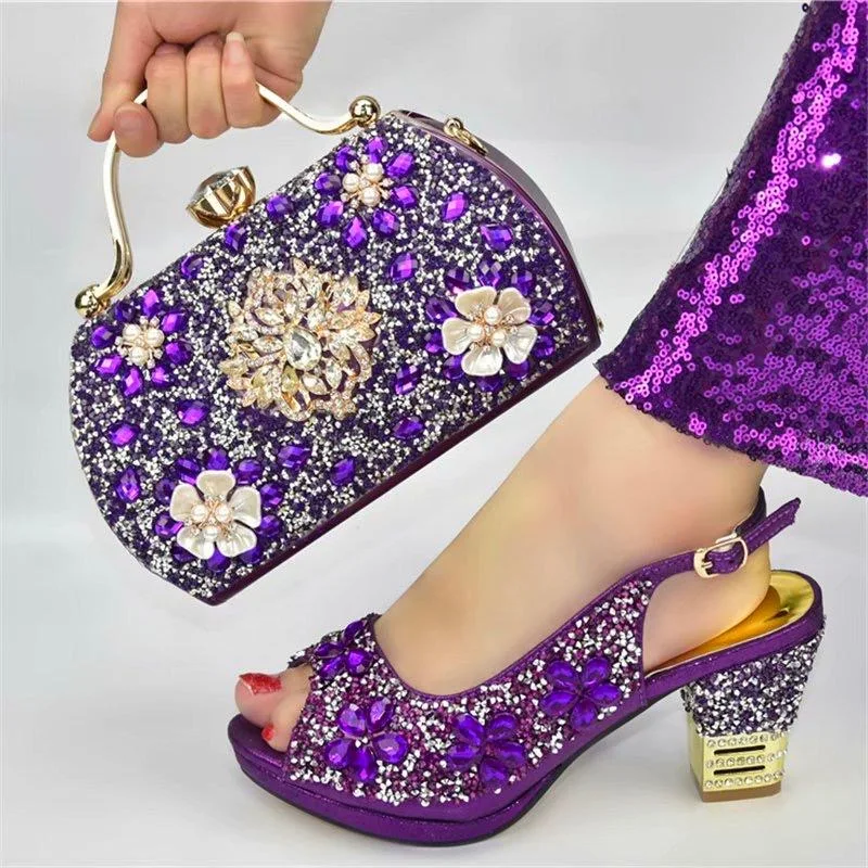 

New Arrival Purple Color Shoes And Bag Set 2021 African Shoes And Bags To Match Nigeria Bag For Party In Women