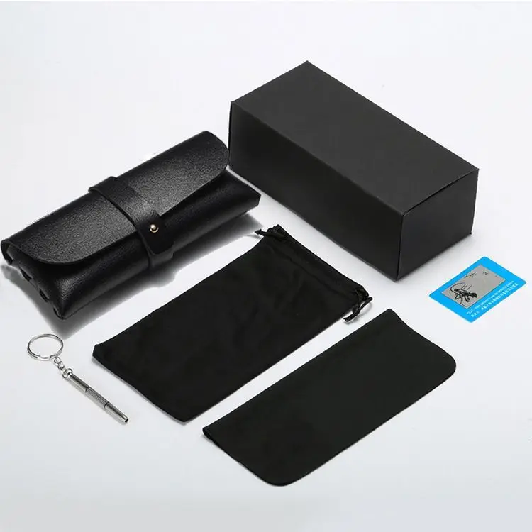 

Wholesale Custom Leather Black Eyeglasses Case Set Shade Sunglasses Packaging Boxes Case with logo, Same as picture show