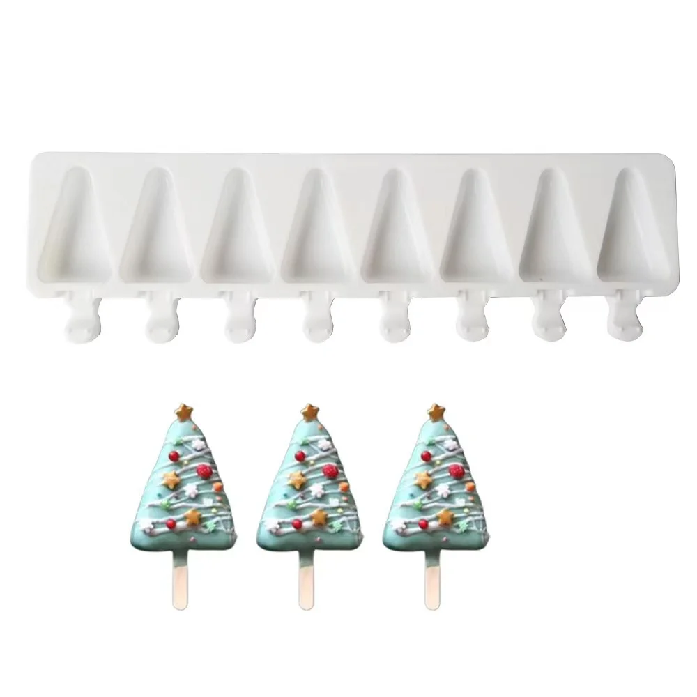 

New Christmas Tree Mold 8-cavity Candied Haws Cylindrical Irregular Oval Love Stripes DIY Baking Tool Ice Cream Silicone Molds, White