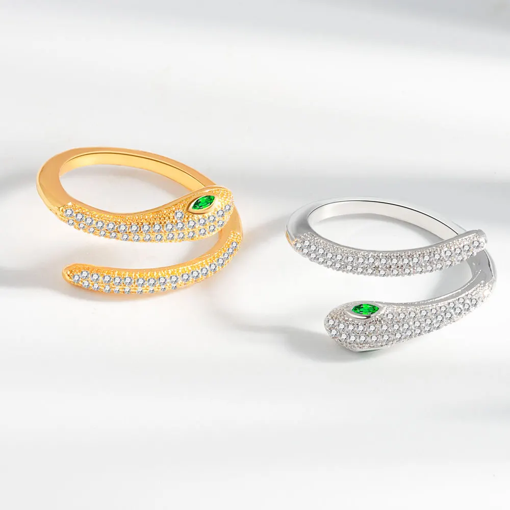 

Korean Version Creative Full Of Diamonds Cute And Smart Gold Silver Adjustable Opening Snake Ring