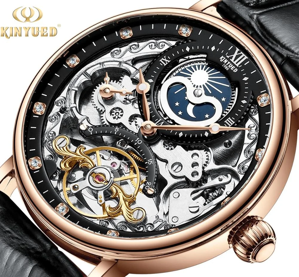 KINYUED OEM good quality luxury wholesale waterproof custom logo mechanical movement stainless steel watch