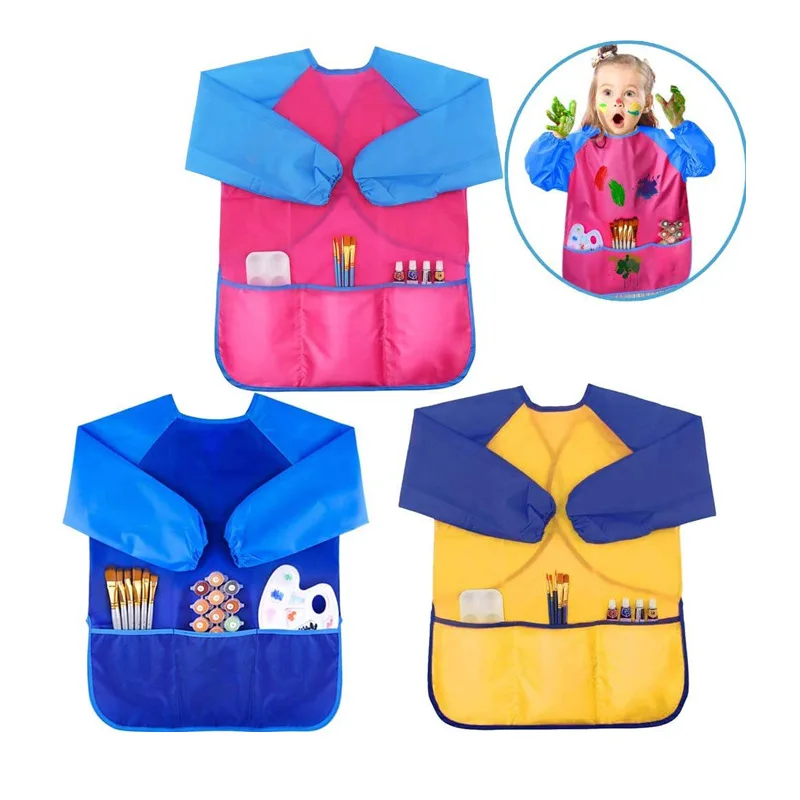 

Xinbowen  Size Waterproof Long Sleeve Kids Smock Dresses Art Apron With Three Pockets For Painting and Drawing, 4 colors,as picture