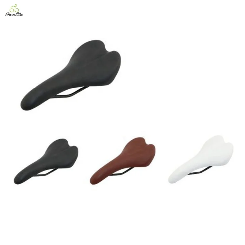 

High Carbon Steel Bow Riding Saddle Bicycle Accessories Exquisite Workmanship PVC Cover Bike Seat Cushion, Black white brown