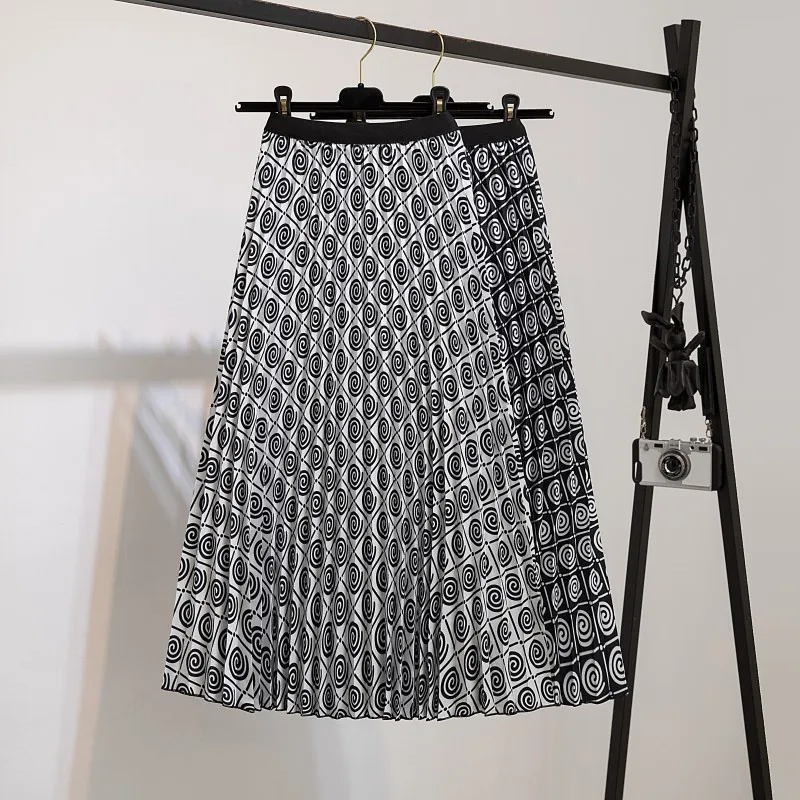 

2022 New arrival print pleated skirt mid-length women's A-line skirt