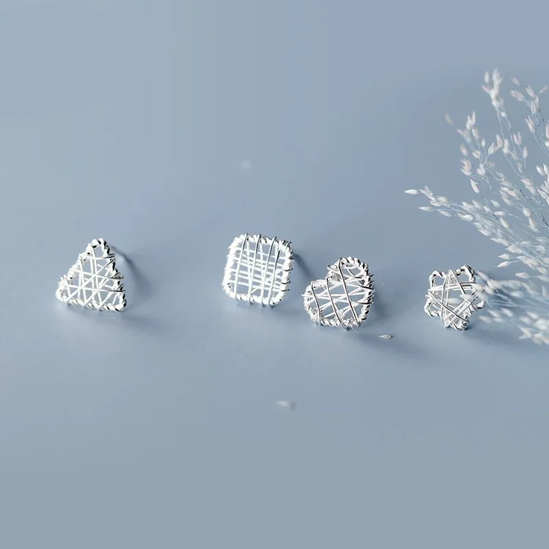 

Simple Jewelry Hollow Geometric Sterling Silver Stud Earrings Sweet Heart S925 Silver Stud Earrings