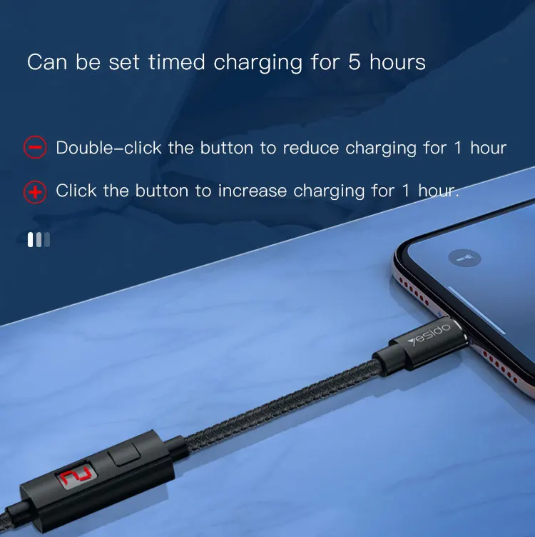 Timed Power Off 8 Pin 2.4A Charger Date Cable Cable Led Displayed Light Timing Charging Usb Cable For Iphone